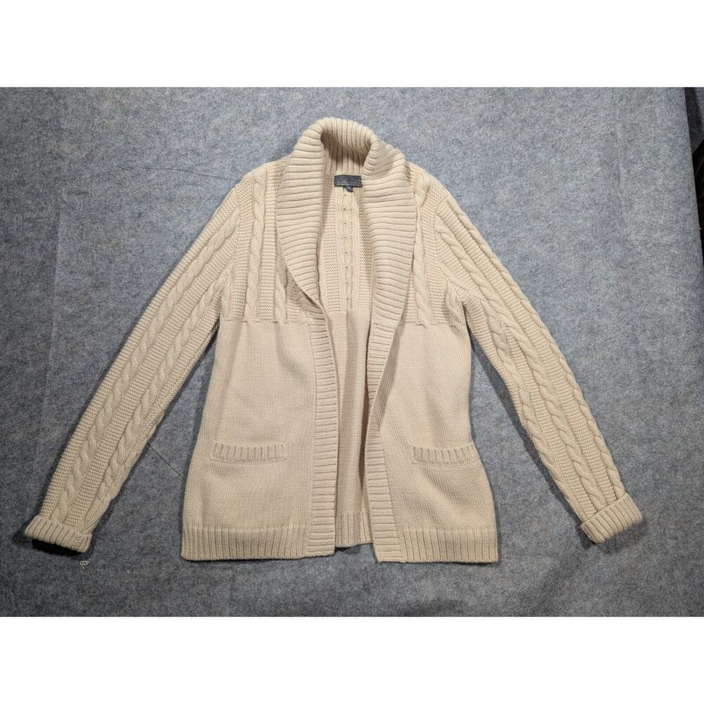 Classic Alpaca Tan Open Cable Knit Cardigan Sweater Small Made In Peru